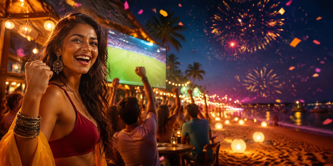User making a deposit with UPI payment on a mobile device at a beach resort in Goa